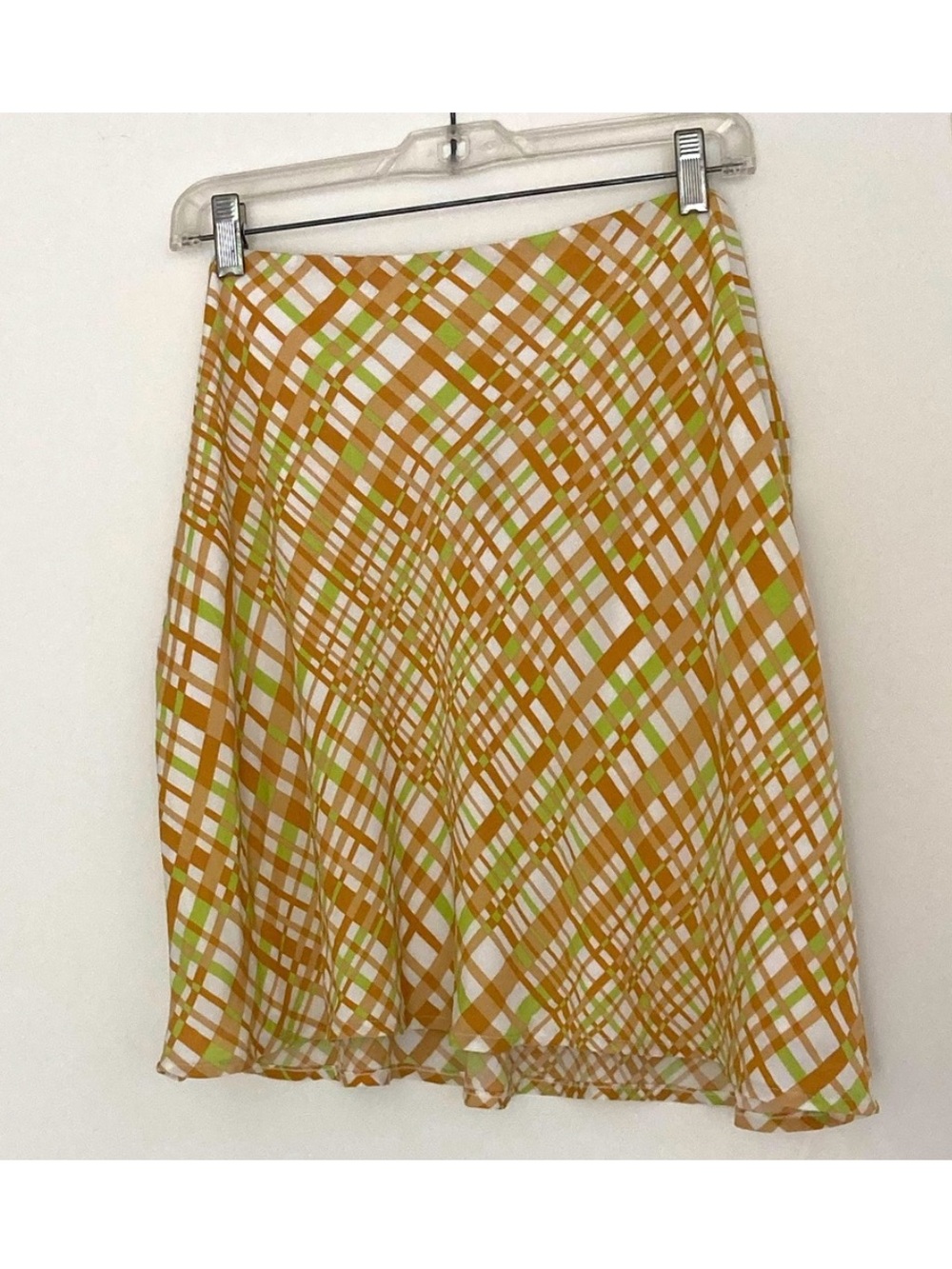 Nordstrom BP Miniskirt. Diagonal stripes (brown + green) on cream. Size 1X. NWT